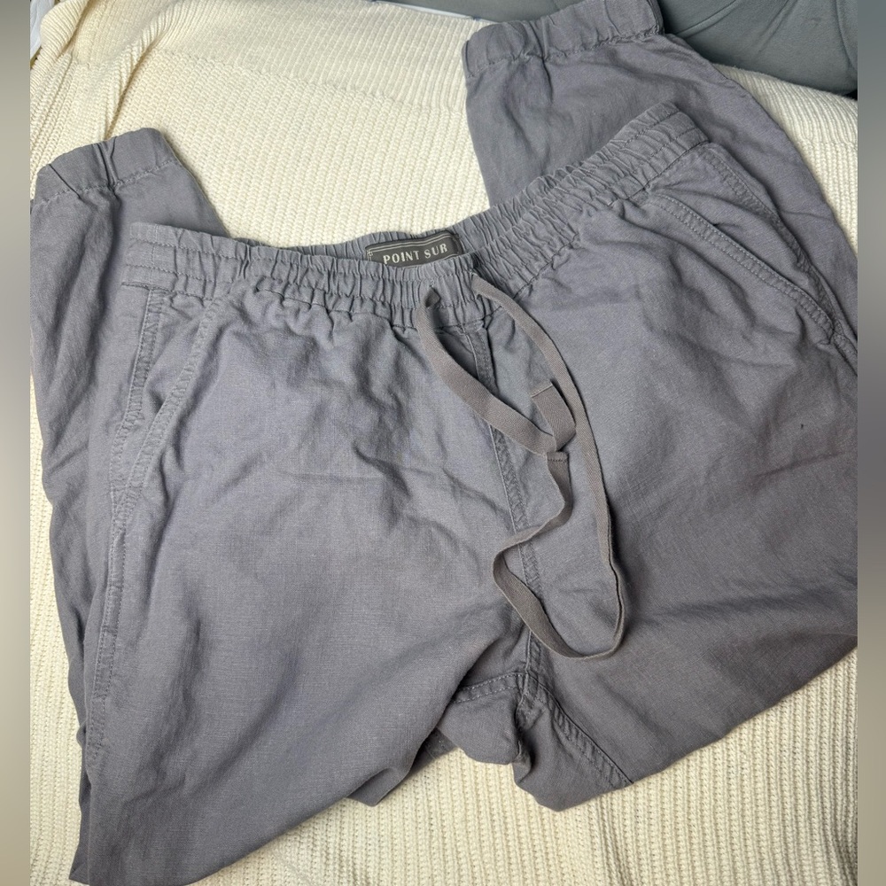POINT SUR Grey Seaside Linen Blend Drawstring Pant